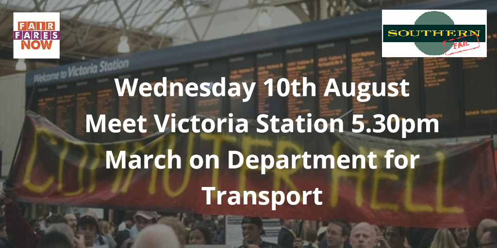 Wednesday 10 August, meet Victoria Station at 5:30pm, march on Department for Transport