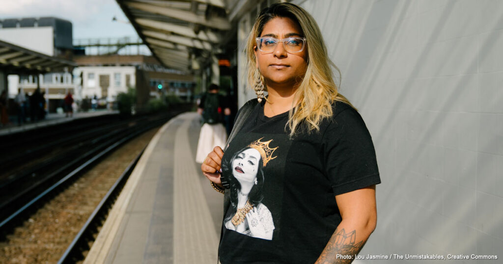 woman on a train station platform