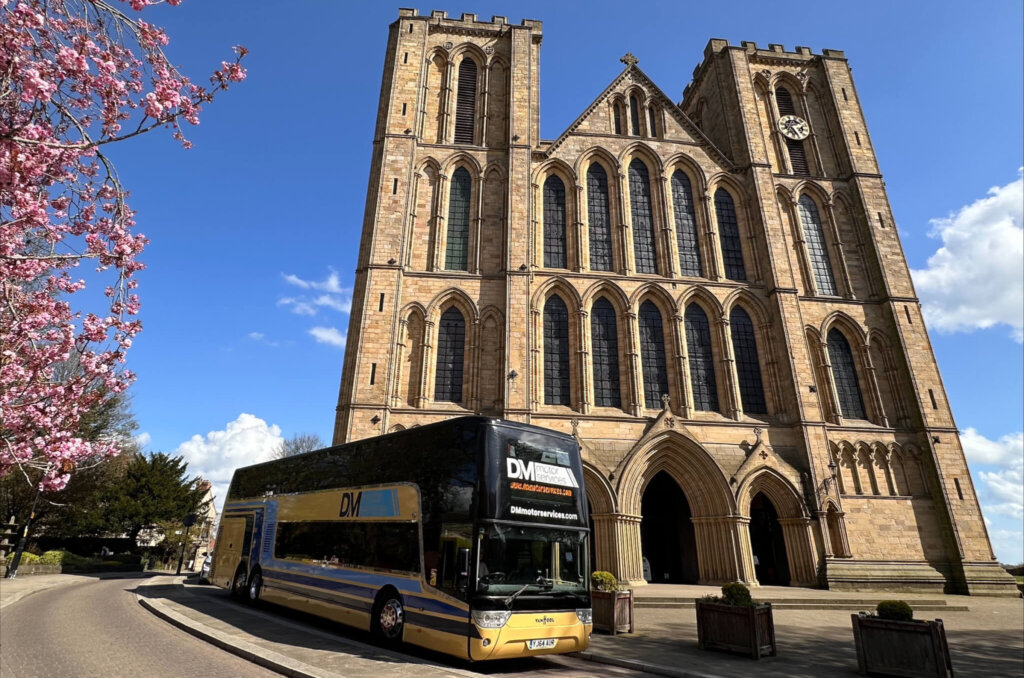 A coach in front of Ripon Cathedral